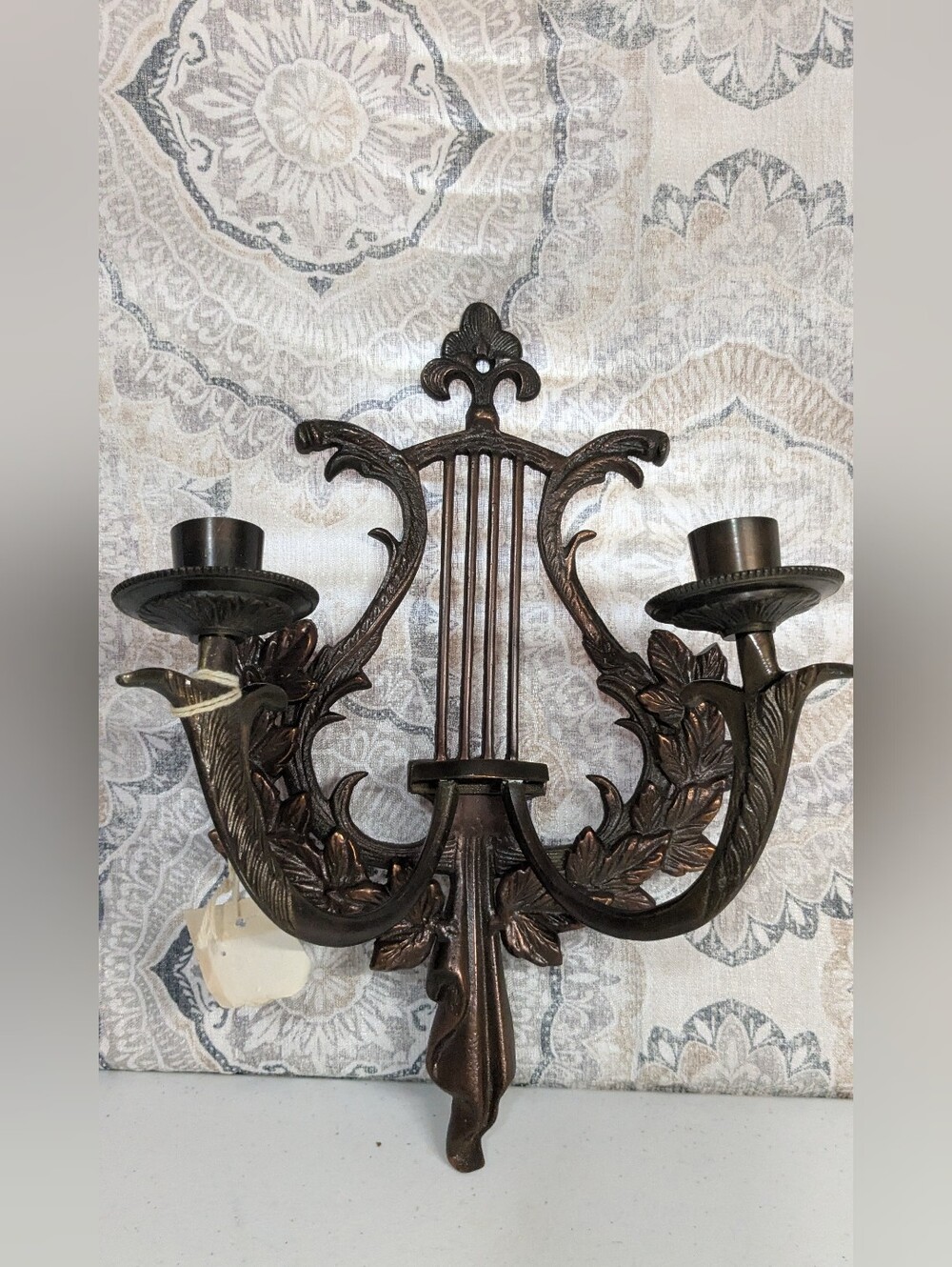 NWT Candle Wall Sconce 2 Arm Lyre Harp Cast Iron | Cottage Decor